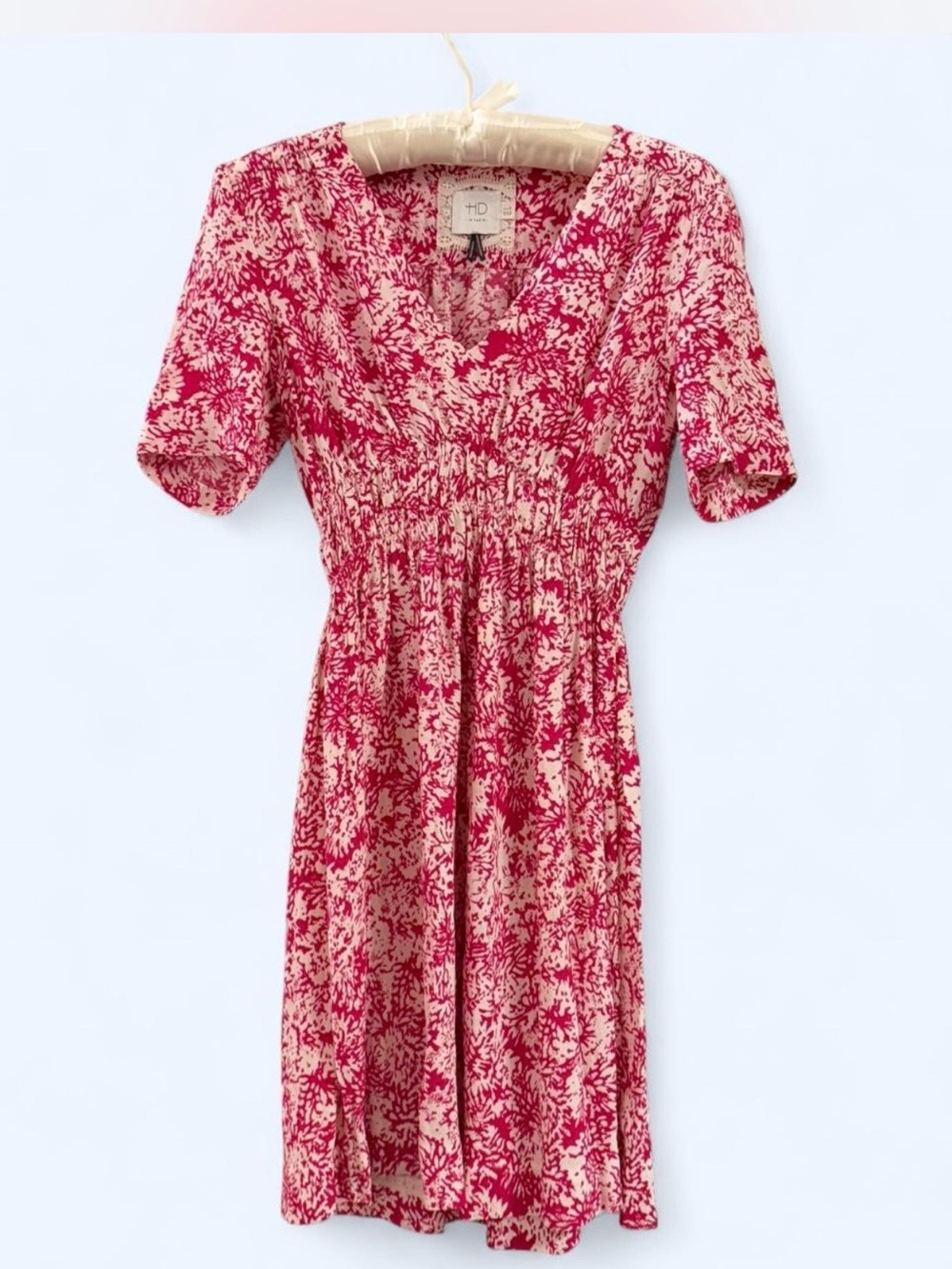 Anthropologie HD in Paris Archipelago Pink  Cream Floral V-Neck Mini Dress Sz 2